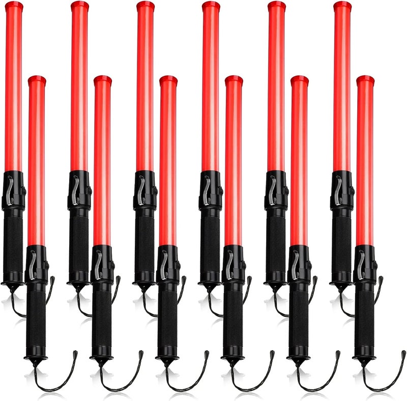 TOODOO 12 Pcs Signal Traffic Wand Safety Traffic Control Wand Lighted Baton Multifunctional LED Traffic Baton with 2 Flashing Modes, Wrist Strap Lanyard, Side Clip (Using 2 C-Size Batteries, 21 Inch) - Image 1